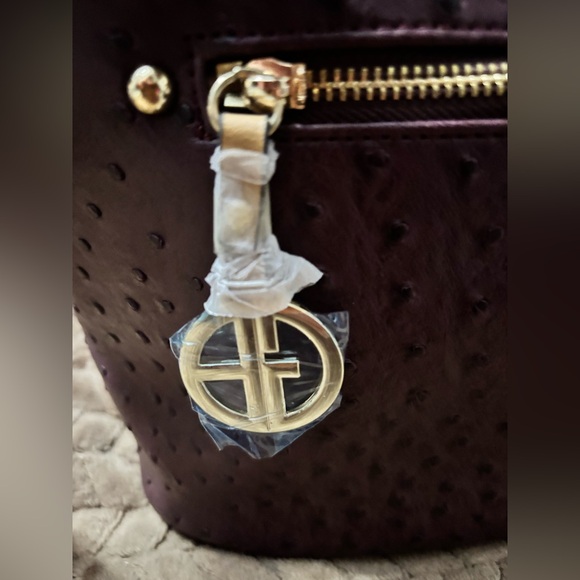 Giani Bernini Dark Purple Ostrich Embossed Hobo Handbag - Picture 3 of 11